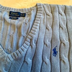 Polo Ralph Lauren Light Blue Pima Cotton Cable-Knit Sweater XL V-Neck